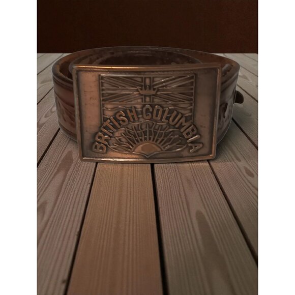 Mens Tooled Full Grain Leather Belt British Columbia Copper Buckle Size 38 - Picture 5 of 14